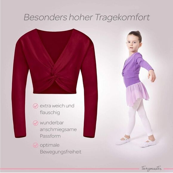 NWT tanzmuster ® Girls´ Long-Sleeved Ballet Crop top - Mia - Extra Soft … - Picture 2 of 4